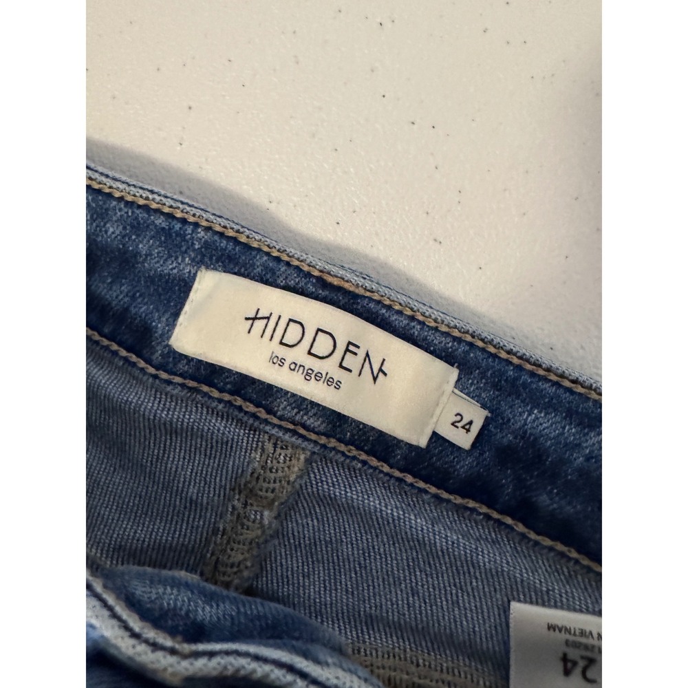 Hidden Jeans High Waisted Wide Leg Distressed Raw Hem Denim HD3136C-DK Blue bb - Picture 6 of 9